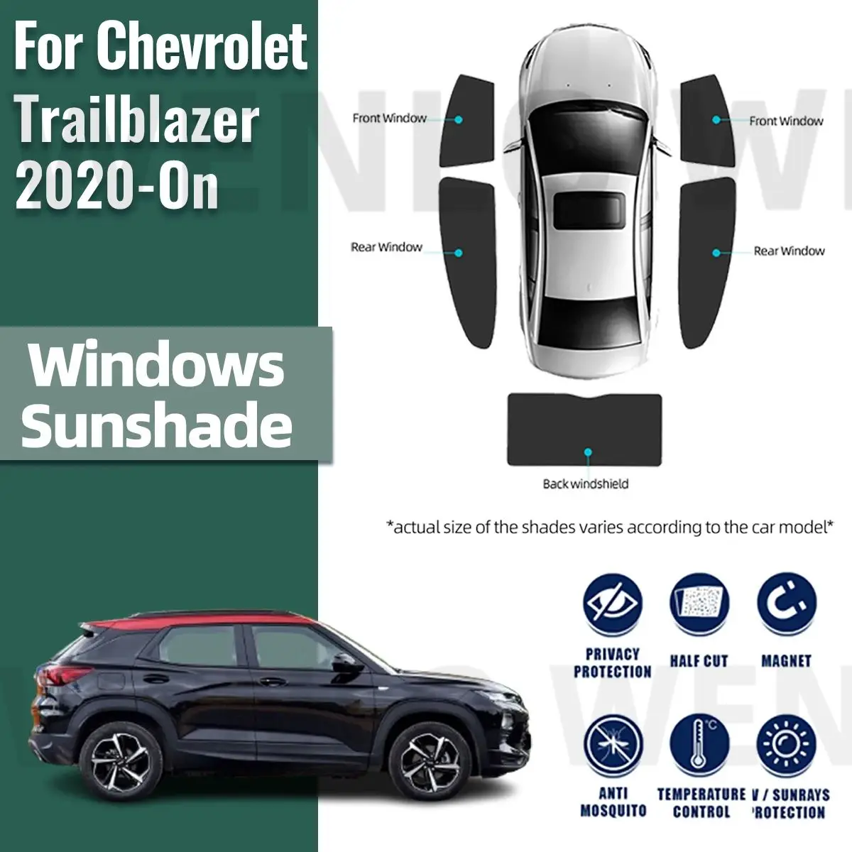 

Для Chevrolet Trailblazer 2020 2021 2022 2023 2024 Магнитный автомобильный солнцезащитный козырек, передняя занавеска на лобовое стекло, солнцезащитный козырек на заднее боковое окно