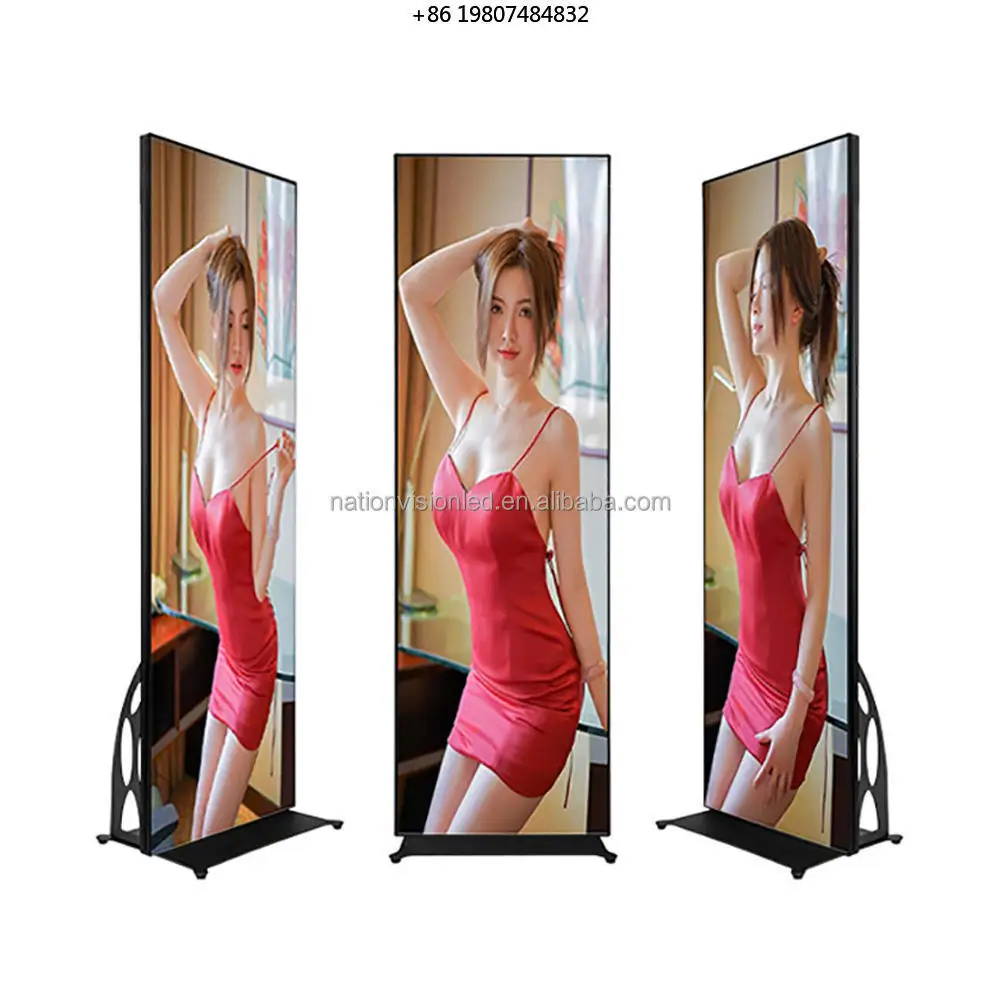 P1.2 P1.53 P1.86 P2.5 Portable Foldable LED Poster Display, Smart Floor Standing Advertising Screen for Mall Event
