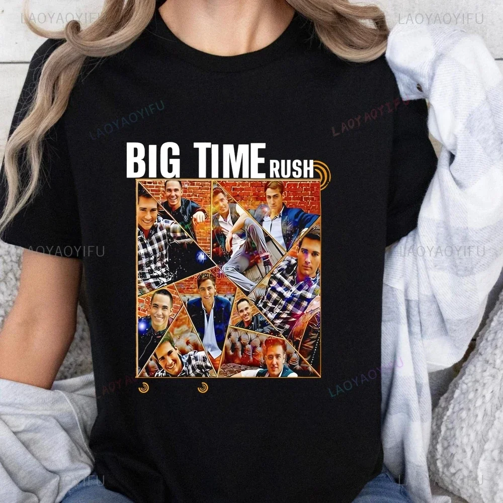 Camiseta Vintage Holgada con Estampado de BTR, Estilo Big Time Rush, Tendencia Neutral, Harajuku, Manga Corta, Unisex, Patrón Grande