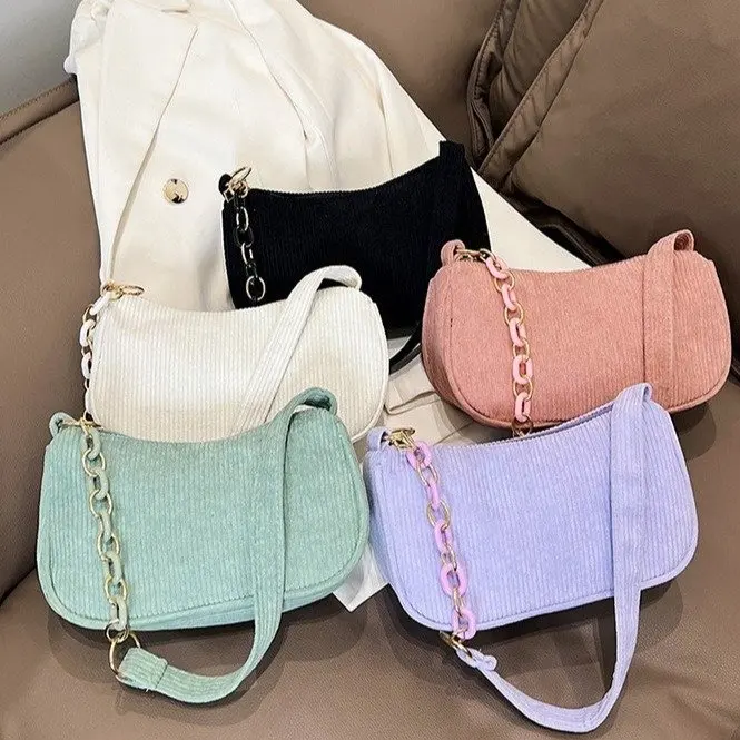 Fashion Vintage Women Handbags Corduroy Underarm Bag Casual Women Shoulder Bags Crossbody Zipper Female Handbag Clutch