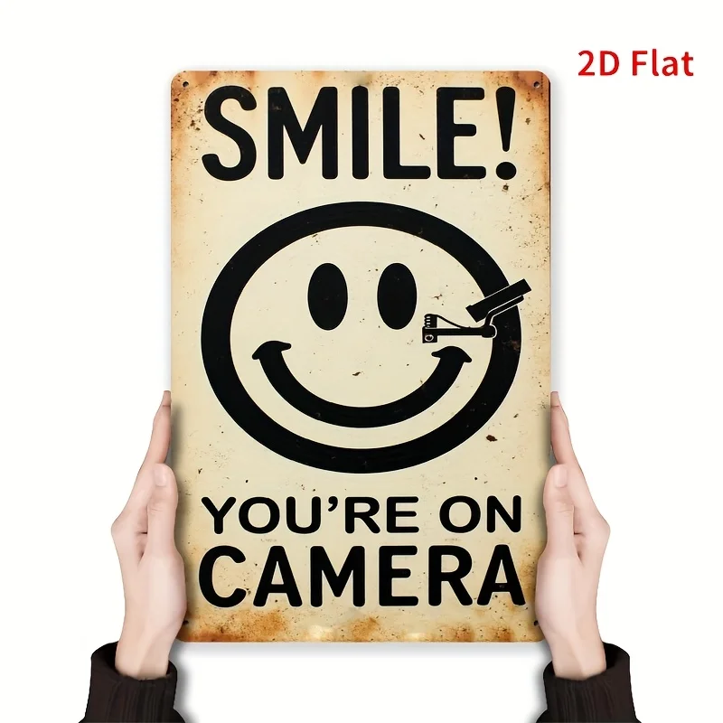 2D Flat, 1pc Vintage Metal Smile Wall Sign - Retro 