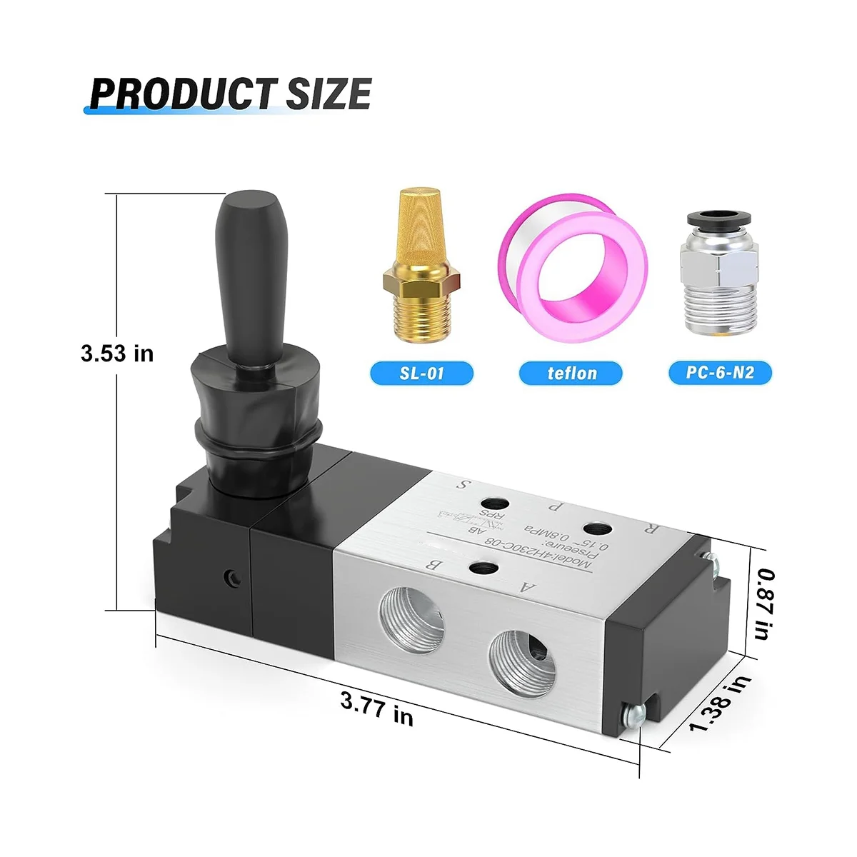 1/4Inch NPT 5 Way 3 Position Air Hand Lever Operated Valve Pneumatic Solenoid Valve Manual Control Push-Pull 4H230C-08