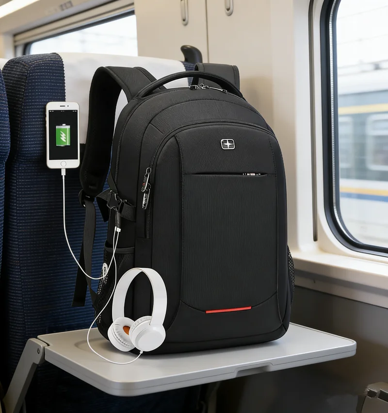 Men's Business Travel Backpack Anti-Theft USB Charging 15-17 Inch Laptop Bag Waterproof Swiss Design