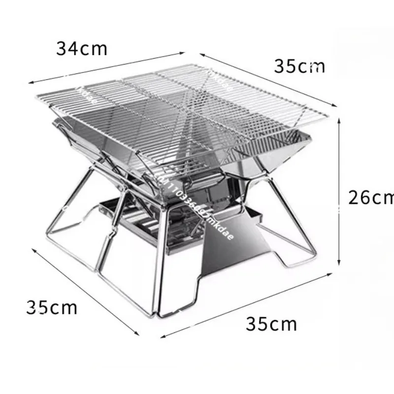 Camping Folding Grill Stainless Steel, Portable Charcoal Grill Outdoor Lightweight Grill Firewood Fire