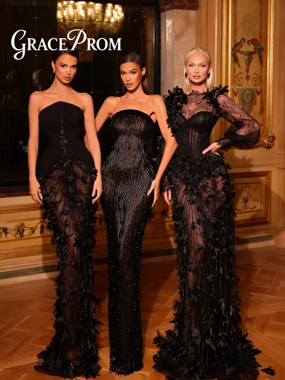 Sexy Sheer Evening Dress 2026 Romantic 3D Floral Carpet Gown Exquisite A Line Floor Length Party Gown  فساتين سهرة