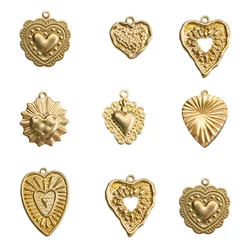 10-20 Raw Brass Embossed Heart Charms Pendant For DIY Necklace Bracelet Earrings Jewelry Findings Making Supplies
