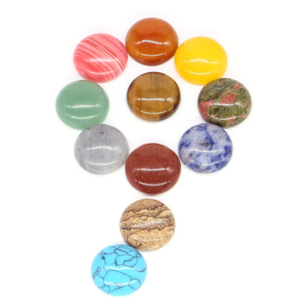 5pcs/Lot Natural Stones Cabochon Round Beads 6 8 10 12 14 18 20 25mm Gems Crystals Cab Cameo DIY Jewelry Rings Necklace Earrings