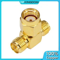 1PC T Type RP SMA Adapter RP-SMA Male Plug to 2 Dual RPSMA Female Jack RF Coaxial Connector 3 Way Splitter for Antenna Cable