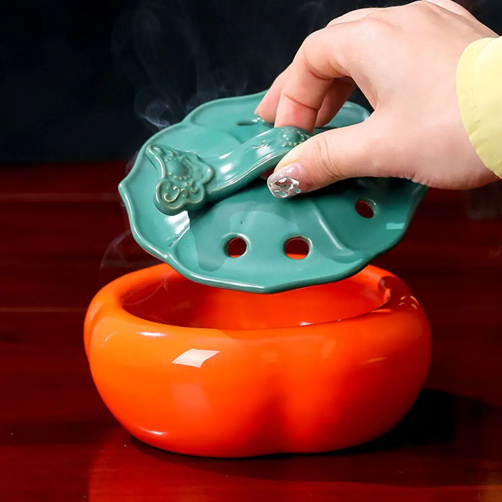 

Ceramic Incense Burner Pot with Persimmon Shape Design Aromatherapy Stove for Home Office Bookshelf Desktop Decor Indoor Incense
