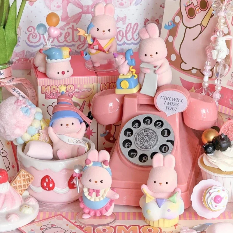 

Momo Bunny Anniversary Series Blind Box Cute Action Figure Kawaii Collection Model Desktop Decor Animal Statue Surprise Gifts