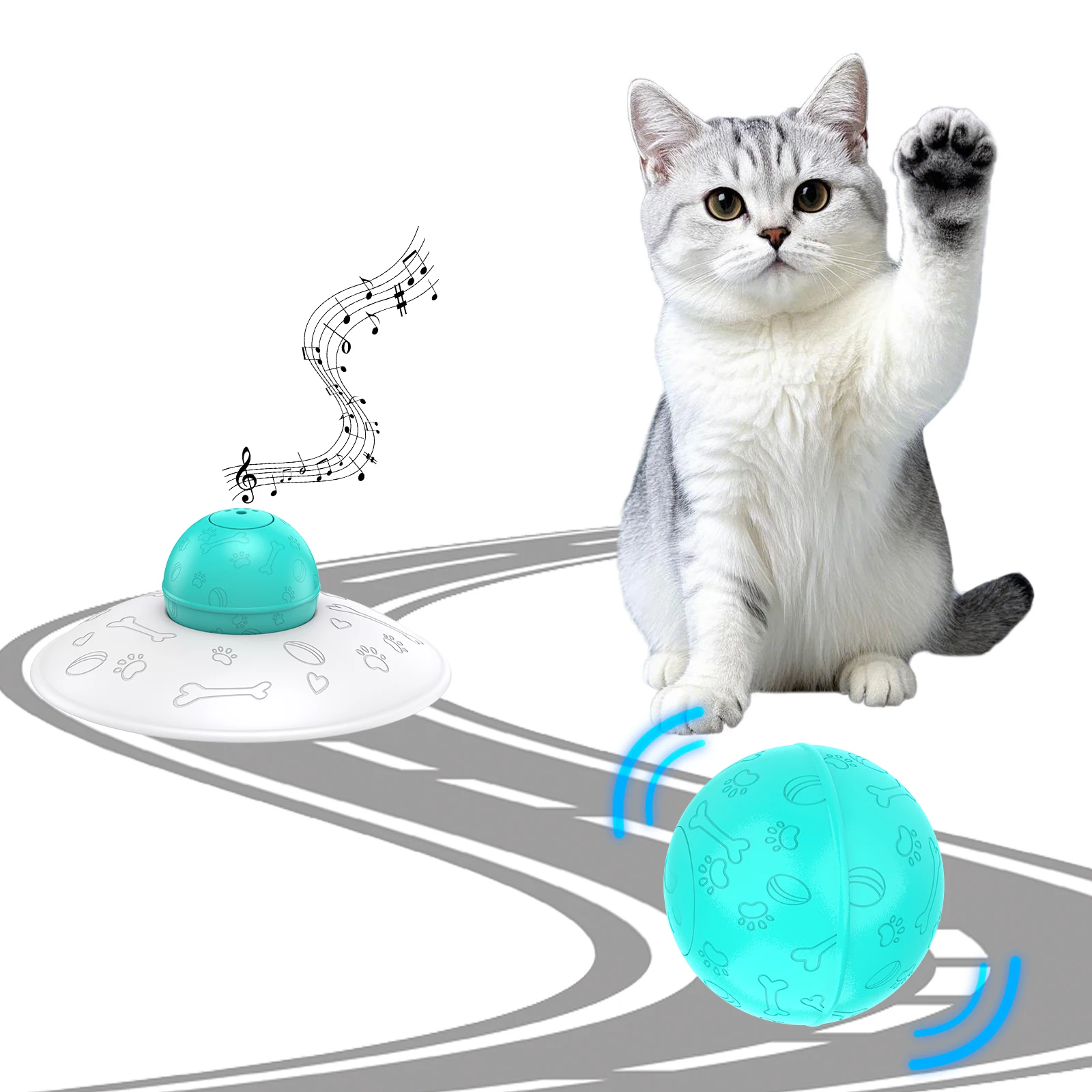 

Auto Rolling Electronic Cat Ball Toy with Sound Rec, Teaser Wand & Slow Feeder - Interactive Gift for Pets