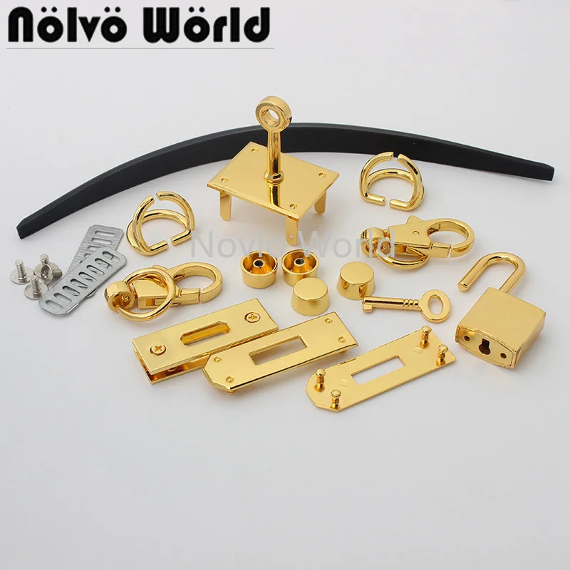 1-5 Sets 36*29 Gold Chrome Color Rectangle A Set of Lock for DIY Leather Handbag Wallet with Eyelets Key Lock Purse Accessories