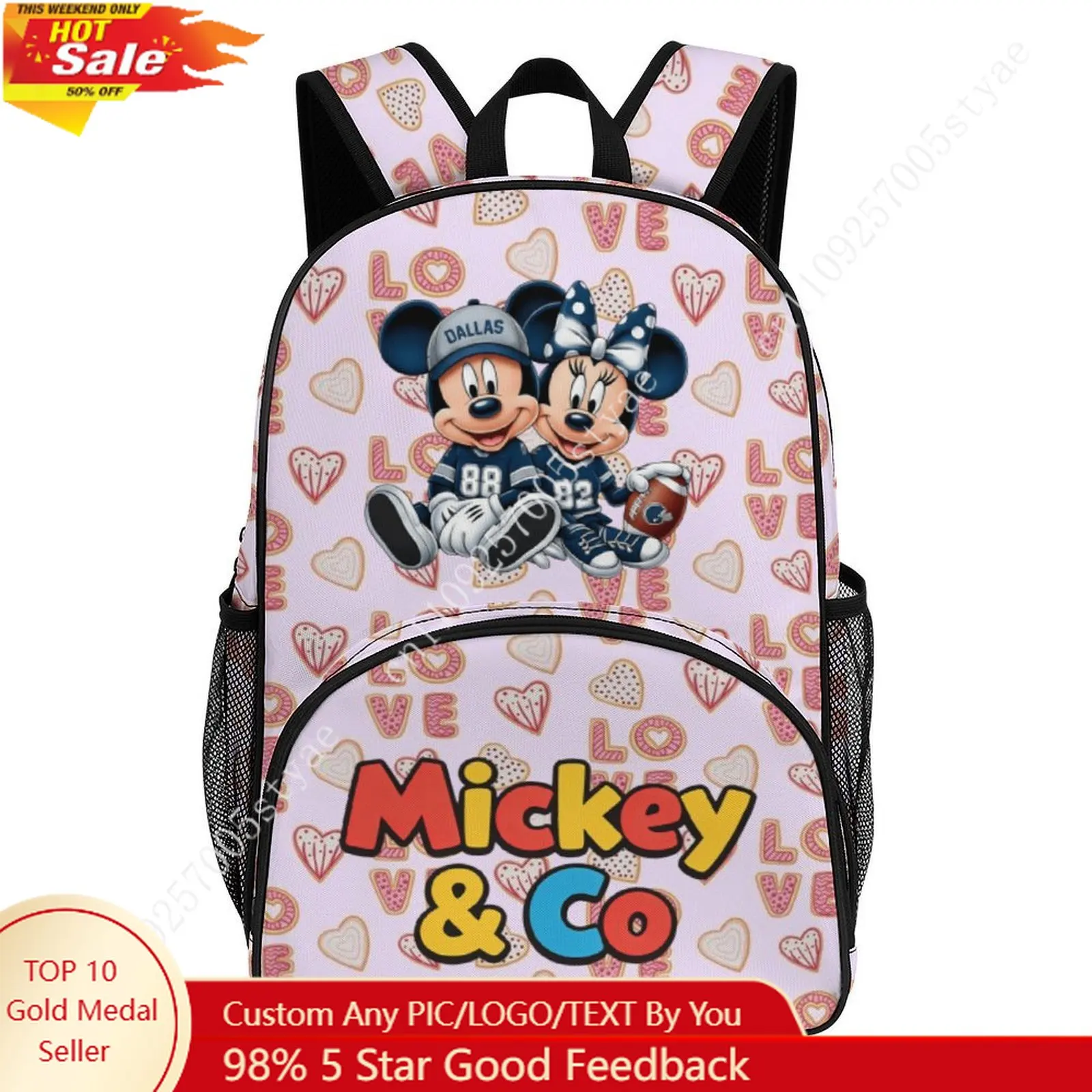 

Mickey Minnie Mouse Large Capacity Backpack Disney Cartoon Fabric Bags Design Your Photo Logo Text Party Holiday Cosplay Gifts