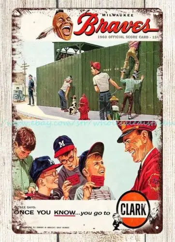 1960 baseball  vs.  Scorecard metal tin sign