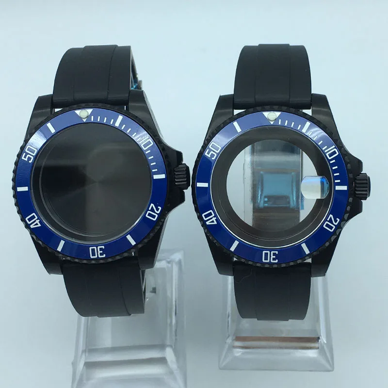 

40mm Automatic mechanical watch case Rubber strap SAPPHIRE CRYSTAL ceramic inlay ring For Seiko nh35 nh36 Miyota 8215 Movement