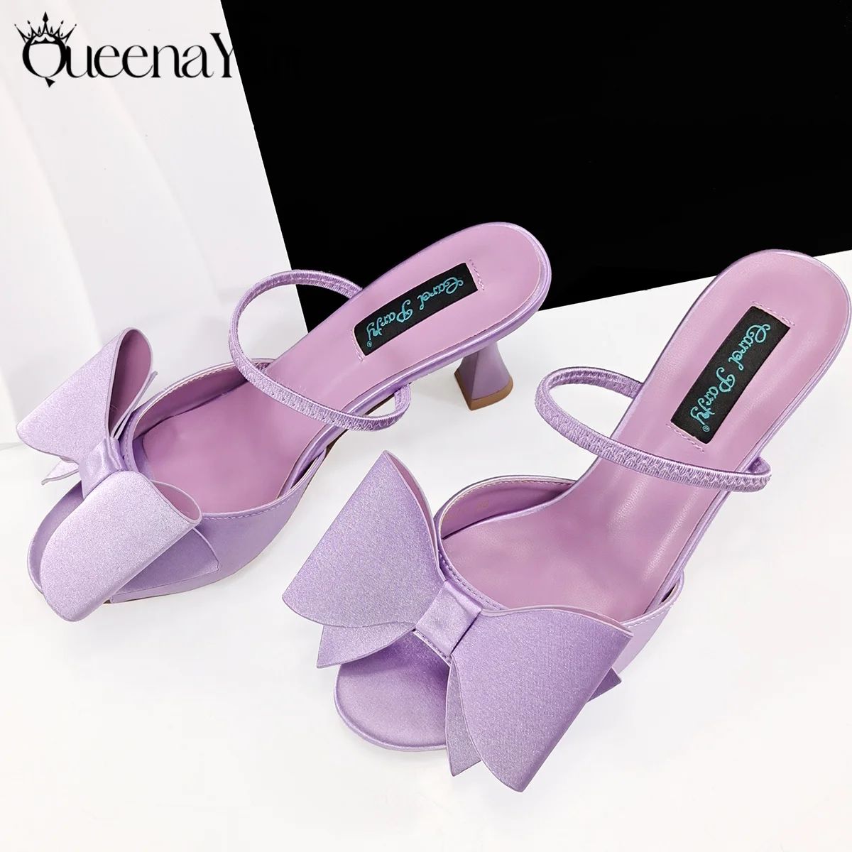 Queena Yan 2025 Fashion Newest Arrival Lilac Pointed Toe Women Heel Shoes Matching Bag Set for Ladies Wedding Party Pump view 4