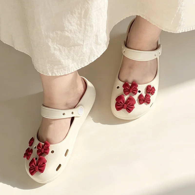 

Sweet Bowknot Decorat DIY Ballet Clogs Women Summer 2026 Korean Style Thick Bottom Beach Slippers Woman's Waterproof Eva Sandals