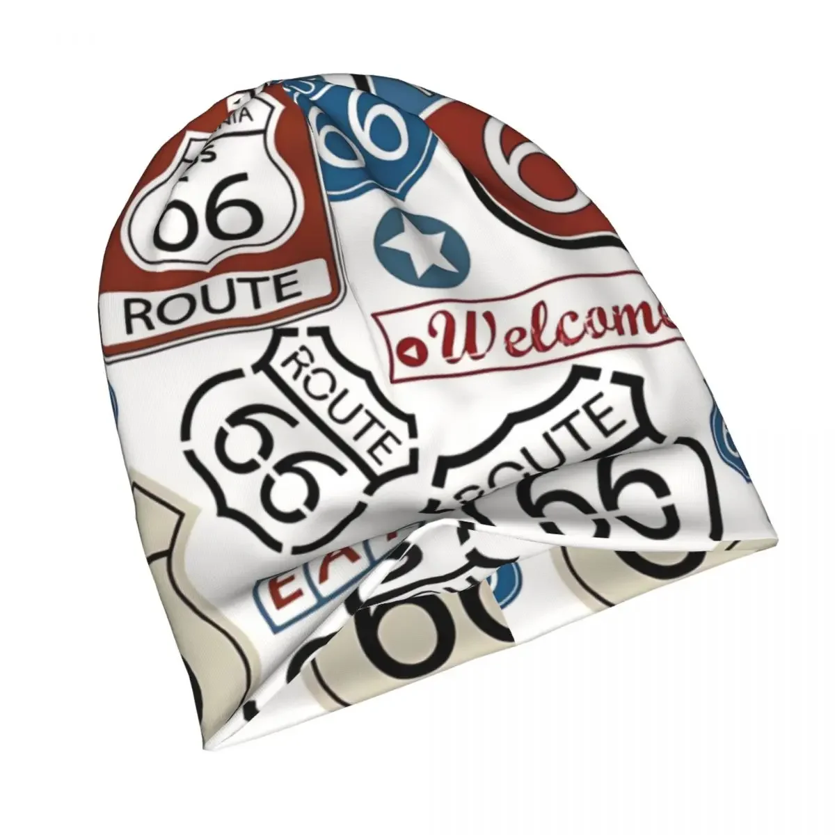 Bonnet Hats U S Route 66 Men Women's Thin Skullies Beanies Hat Road Trip Travel Stamps Autumn Spring Warm Cap Hip Hop Caps