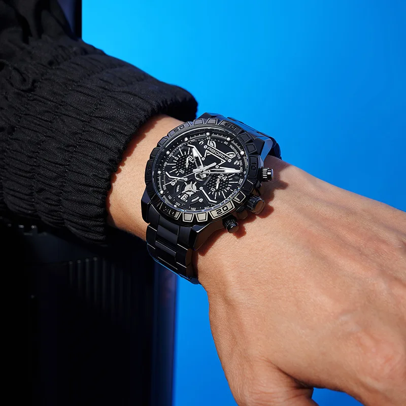 ساعة رجالية نمط جديد ميكانيكية الرياح جوفاء كوارتز متعددة الوظائف موضة متعددة الاستخدامات مقاوم للماء ضوء الليل ساعة رجالية