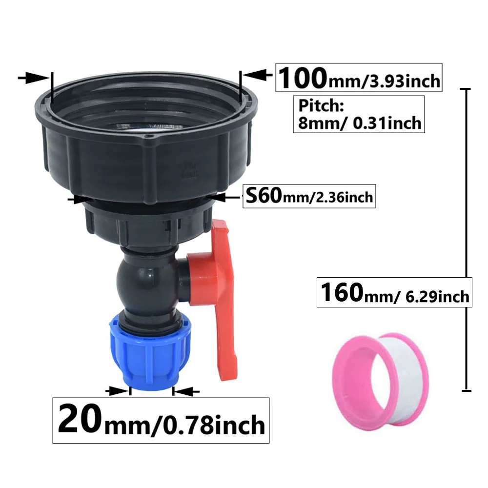 IBC 100mm To 20mm 25mm 32mm PE pipe Tank Tap Adapter Water Outlet Fittings DN15 DN20 DN25 Plastic PE Tube Connector