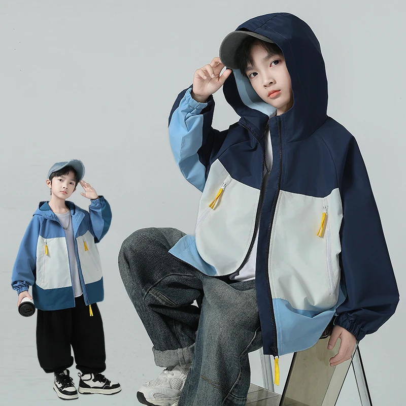 Fashion Kids Boys Jacket Casual Hooded Zipper Trench Children Windbreaker Coat Boys Outerwear 5 6 8 10 12 14 Years Teens Clothes