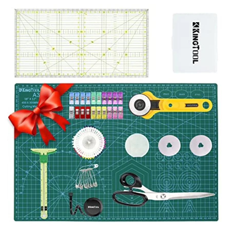 

78 Pcs Rotary Cutter Set - 45mm Cutter Kit with A3 Cutting Mat Fabric Scissors 3 Replacement Blades Quilting Rulers Sewing Clip