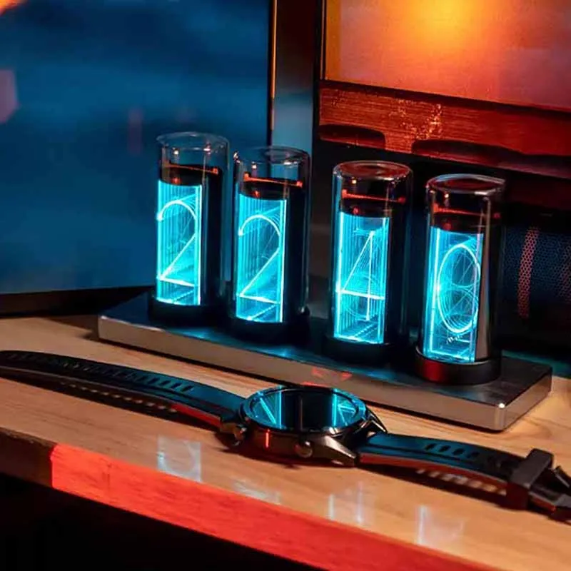 

Цифровые настольные часы RGB Творческое Оформление рабочего стола Pseudo Nixie Tube, часы, аксессуары для украшения гостиной, настольные часы