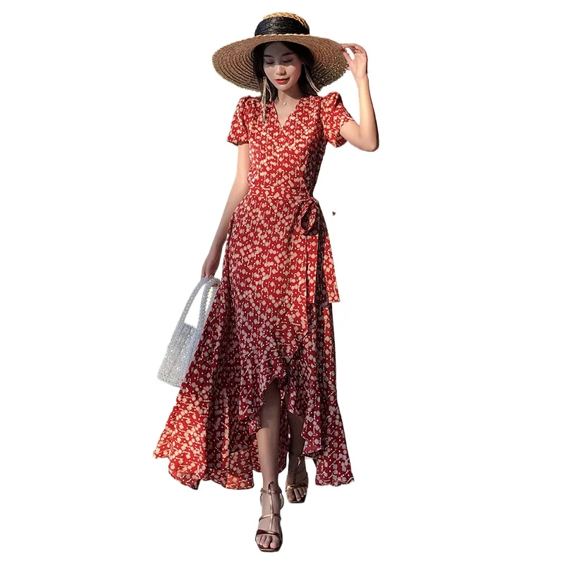 Beach dress Retro chiffon dress for women beach holiday slimming