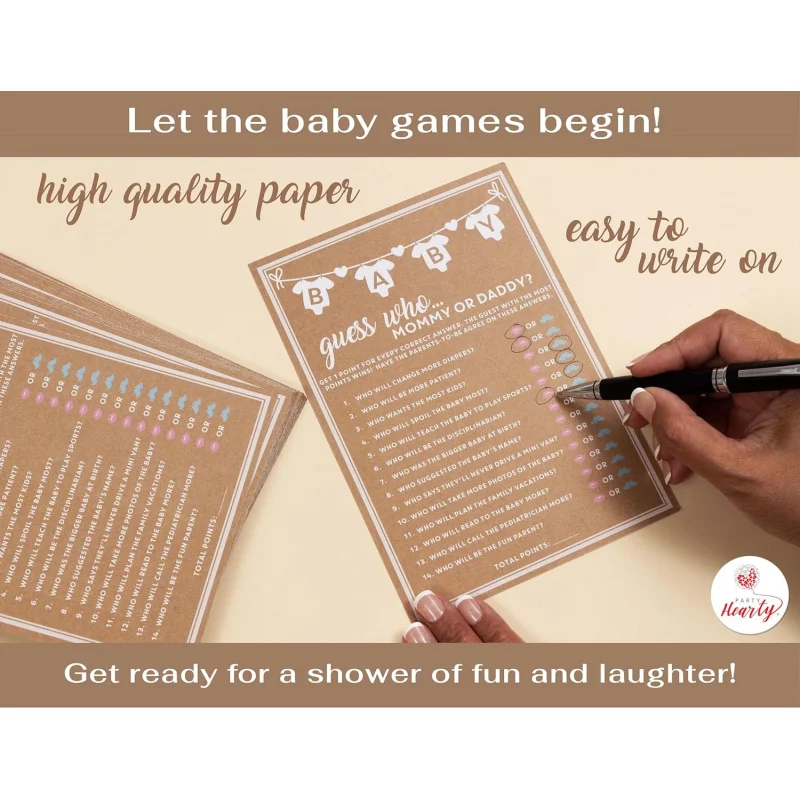 Party Hearty Baby Shower Games for Girl or Boy, 10 pcs Mommy or Daddy Guess Who Game, Fun Activity Cards, Gender Neutral, Ideas - view 2