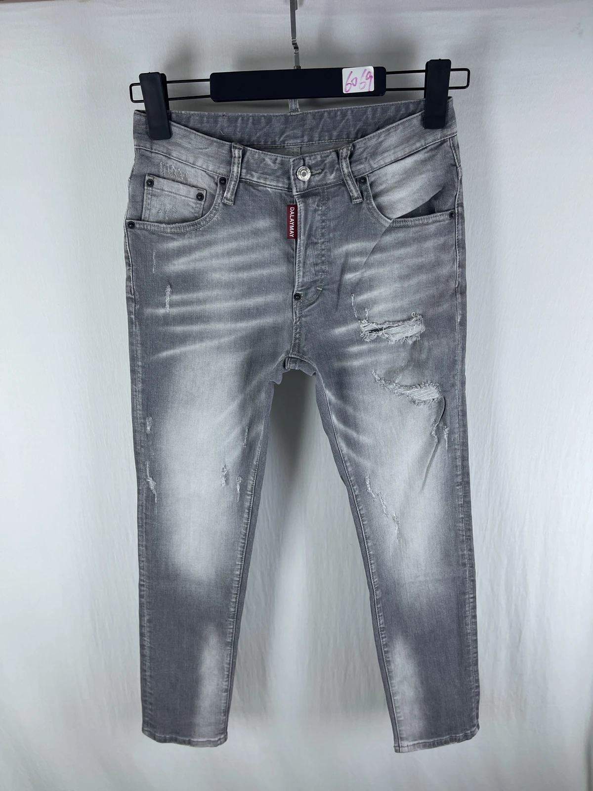 6069 Four Seasons New D2 Jeans Men's Three-Dimensional Cut Slim-Fit Grey Skinny Jeans Fashion Micro-Elastic All-Match