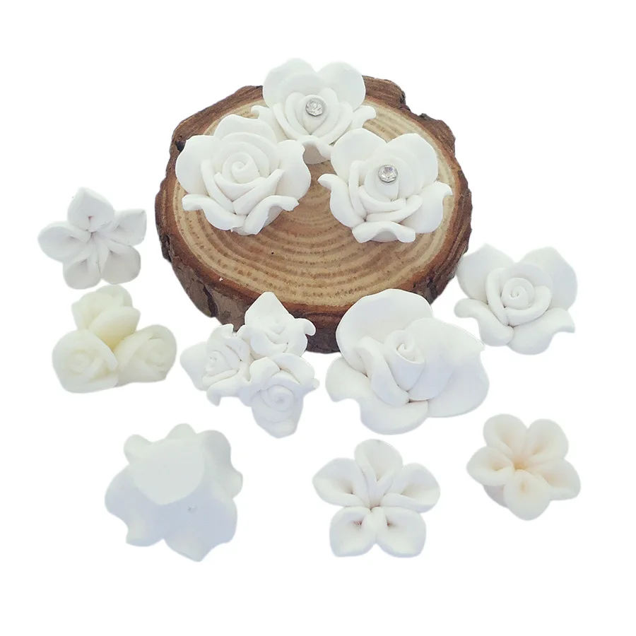 15pcs/lots 20mm White Polymer Flower Beads For Diy Wedding Bridal Headwear Necklace Jewelry Making Crafts Decoration Accessories