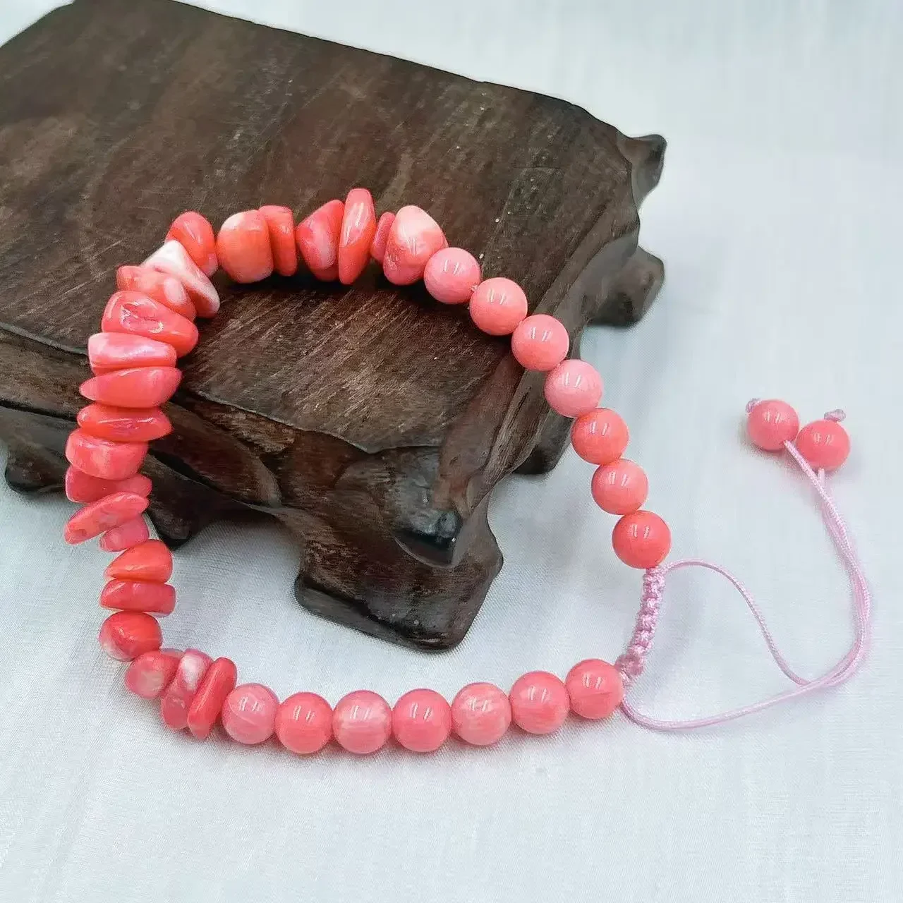 6-7mm Jewelry Gift Vintage Natural Genuine Orange Red Lady Party Lucky Knitted Natural Chips Sea Bamboo Coral Bracelet