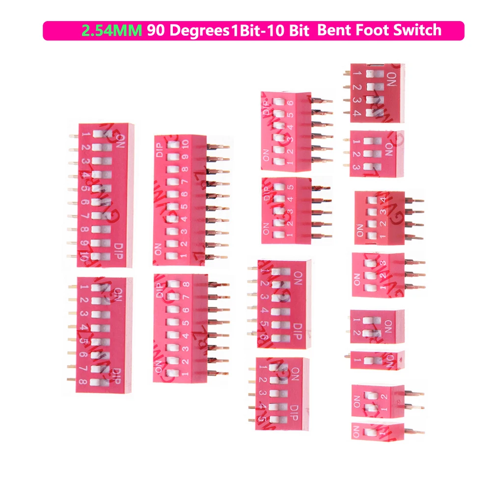 5PCS/LOT 2.54MM DA-02 1/2/3/4/5/6/8/10P DIP Switch Horizontal Dial 90 Degrees Plug-in Side Insert Bent Foot Switch New 10P 8P 6P