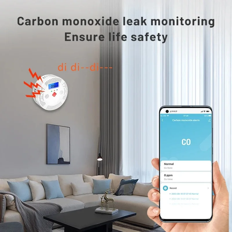 Tuya Wifi Rilevatore di monossido di carbonio Allarme sensore CO Allarme sonoro e luminoso intelligente Rilevatore display APP domestico