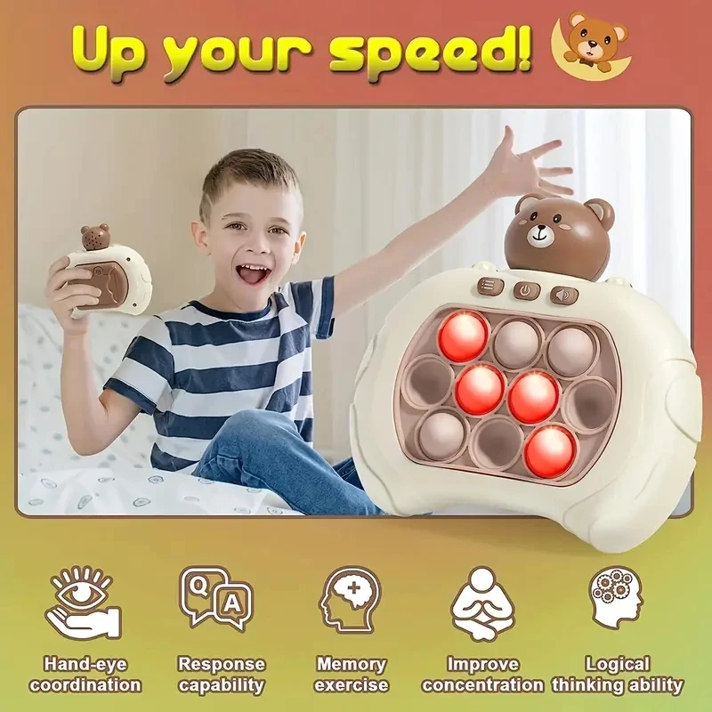 Pop Fidget Kids Games Toys Handheld Game for Kids 4-8 Quick Push Game Bubble Stress Pop Light Up Game, Autism Sensory Toys