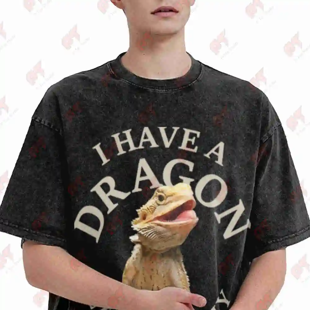 Bearded Dragon Pogona Barbata Lizard Vintage Washed Tee Pure Cotton T-Shirt