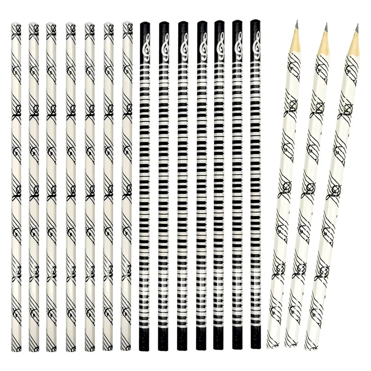 A20I 24PCS Music Pencils Musical Notes Pencil Piano Wooden Pencil Stripe HB Lead with Musical Instruments Patterns for School