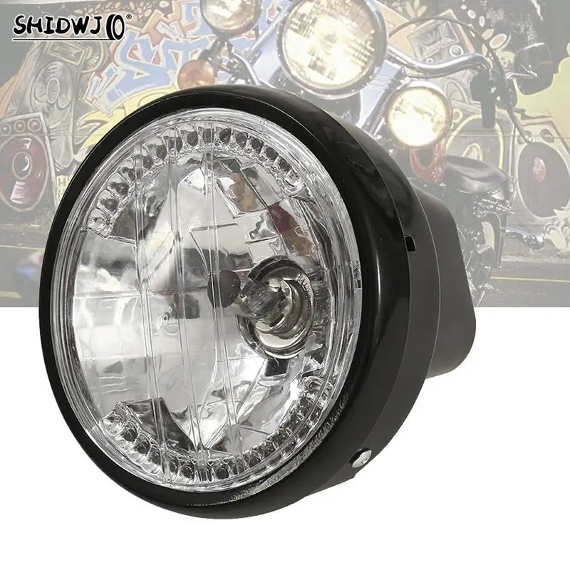 New 1pcs Universal Black 6.5Inch Motorcycle Headlight H4 35W LED Head Lamp 9 Wires Turn Signal Light Mount Bracket