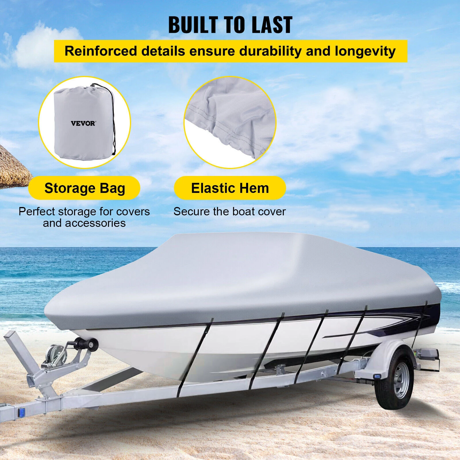 VEVOR 14-28 FT V Hull Boat Cover 3 Layer Oxford Fabric All-Season Protection With Storage Bag and 5Pcs Adjustable Straps