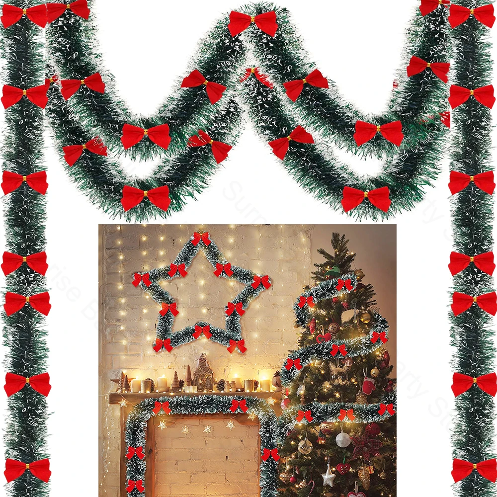 1/2 Packungen Weihnachts-Lametta-Girlande, Weihnachtsbaumschmuck, dunkelgrüne Weihnachts-Hängegirlande, Neujahr, Urlaub, Party, Heimdekoration