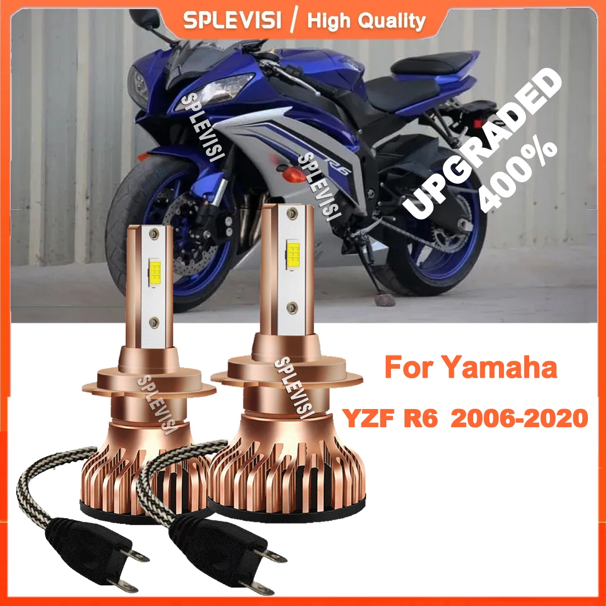 

2x H7 Motorcycle LED Headlight Motorbike Lamp CSP 360° Angle For Yamaha YZF R6 2006-2020 2007 2009 2010 2011 2012 2013 2014 2015