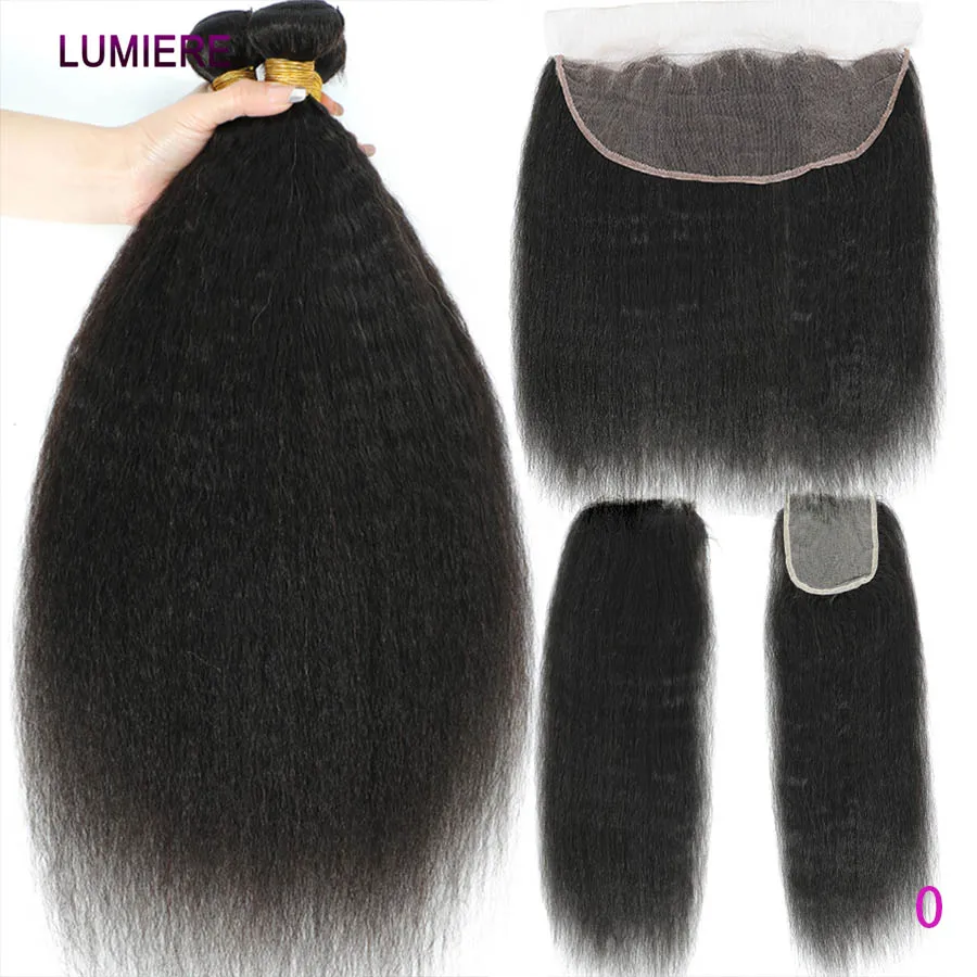 Extensions de Cheveux Humains Brésiliens Kinky Straight avec Closure Frontale en Dentelle HD Transparente – Lot de 3/4 Paquets