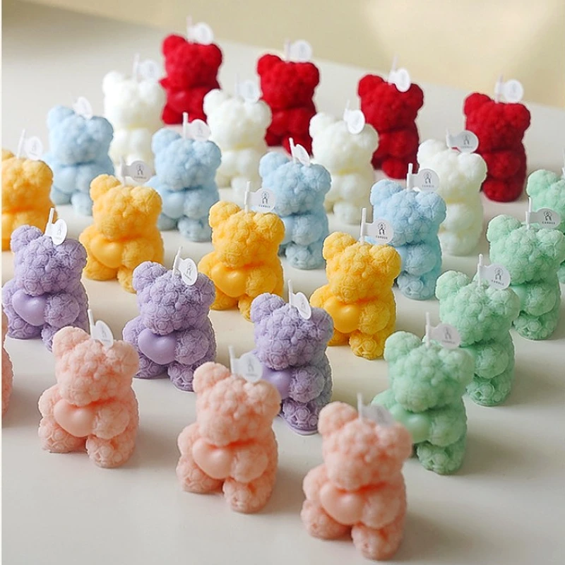 Rose Teddy Bear Scented Candles Aesthetic Home Decorative Candles Smokeless Personalized Candles Guest Gift Lot