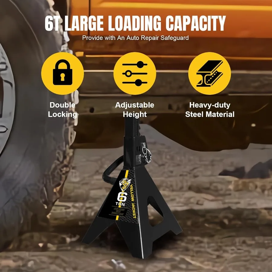حامل رافعة فولاذية شديدة التحمل مع آلية قفل مزدوج لرفع السيارات وسيارات الدفع الرباعي سعة 6 طن لكل حامل إجمالي 3000 رطل #2