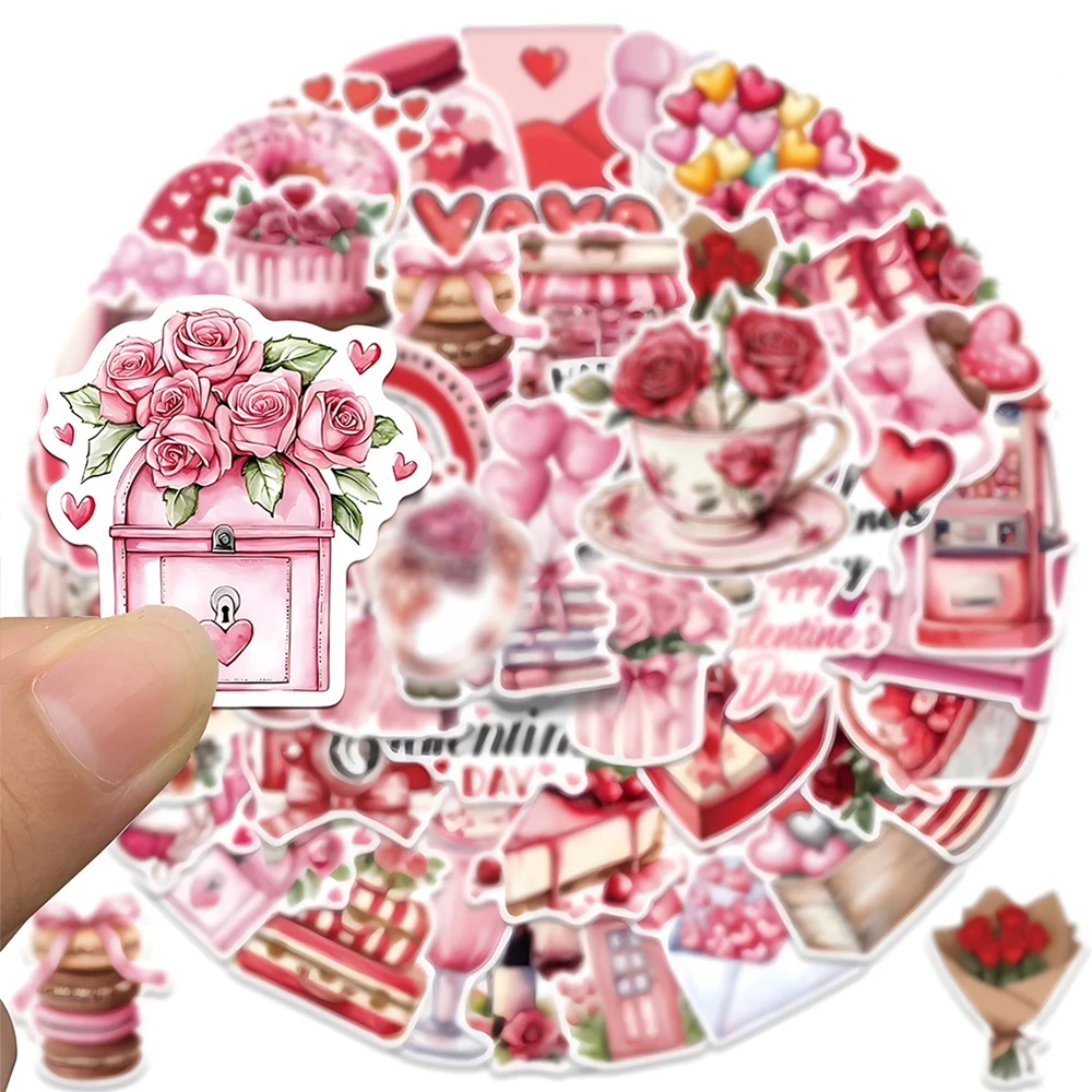 สติกเกอร์ลายกราฟฟิตี้วันวาเลนไทน์สไตล์เรโทรโรแมนติก 10/30/50 ชิ้น สีแดง สำหรับตกแต่งเครื่องเขียน กระเป๋าเดินทาง DIY กันน้ำ