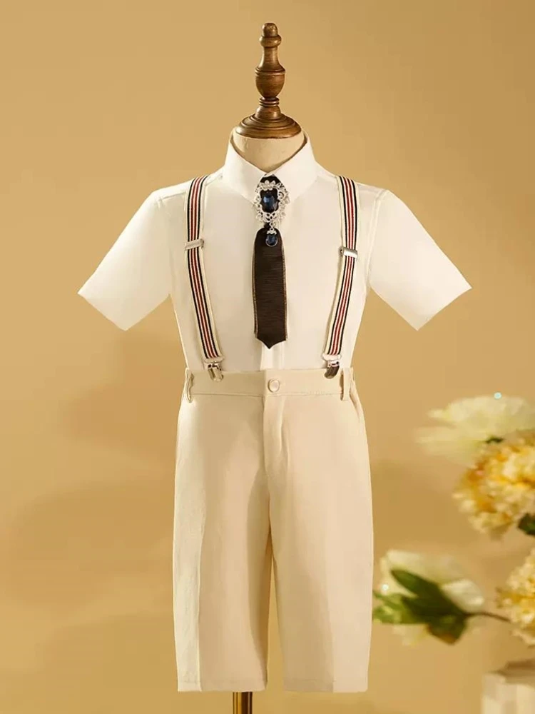 5PCS Children\'s Formal Prom Suits Wedding Birthday Baptism Party Gown Kids Piano Performance Costume Boys Waistcoat Sets A2852