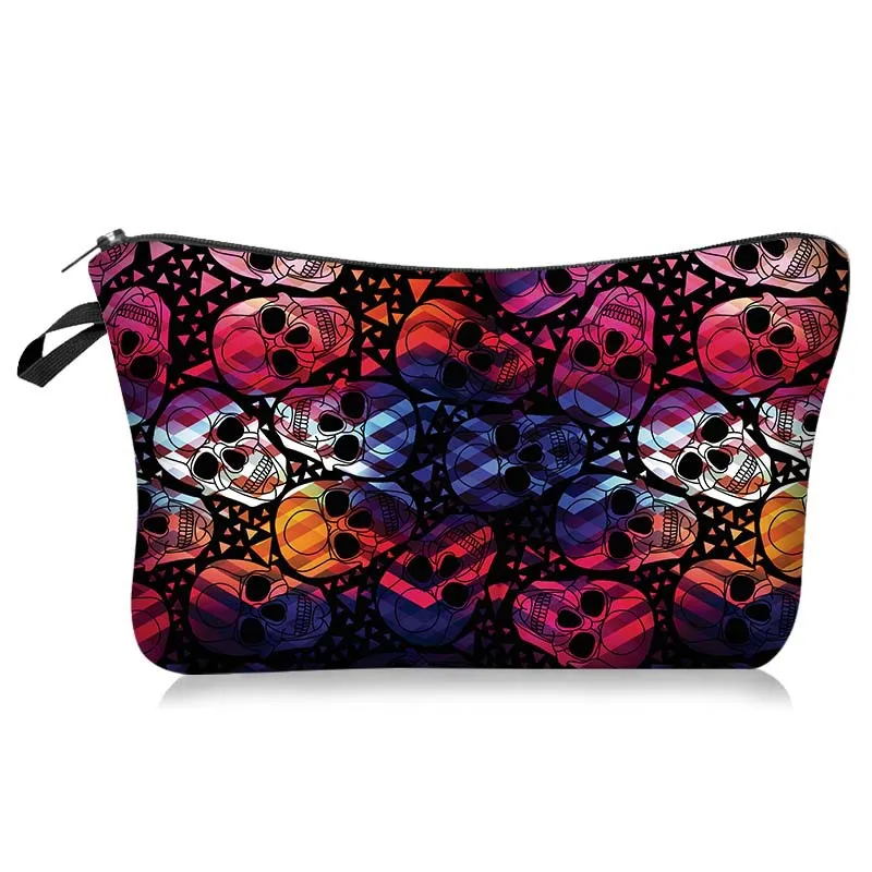 Colorful Geometric Skull Print Cosmetic Bag Portable Travel Makeup Organizer Zipper Hand Storage Pouch  Makeup Pouch Purse