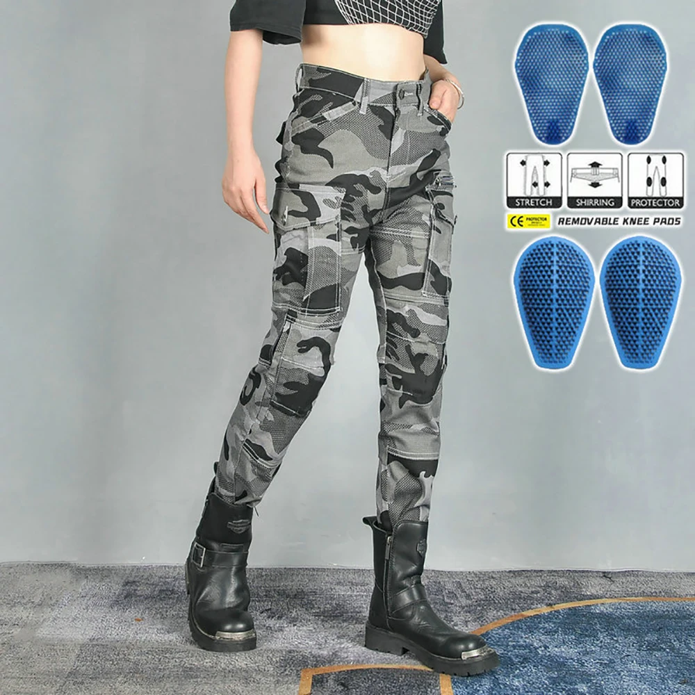 Women's Motorcycle Jeans Casual Retro Camouflage High Waist Breathable Motorcycle Riding Fall Proof Pants Camouflage