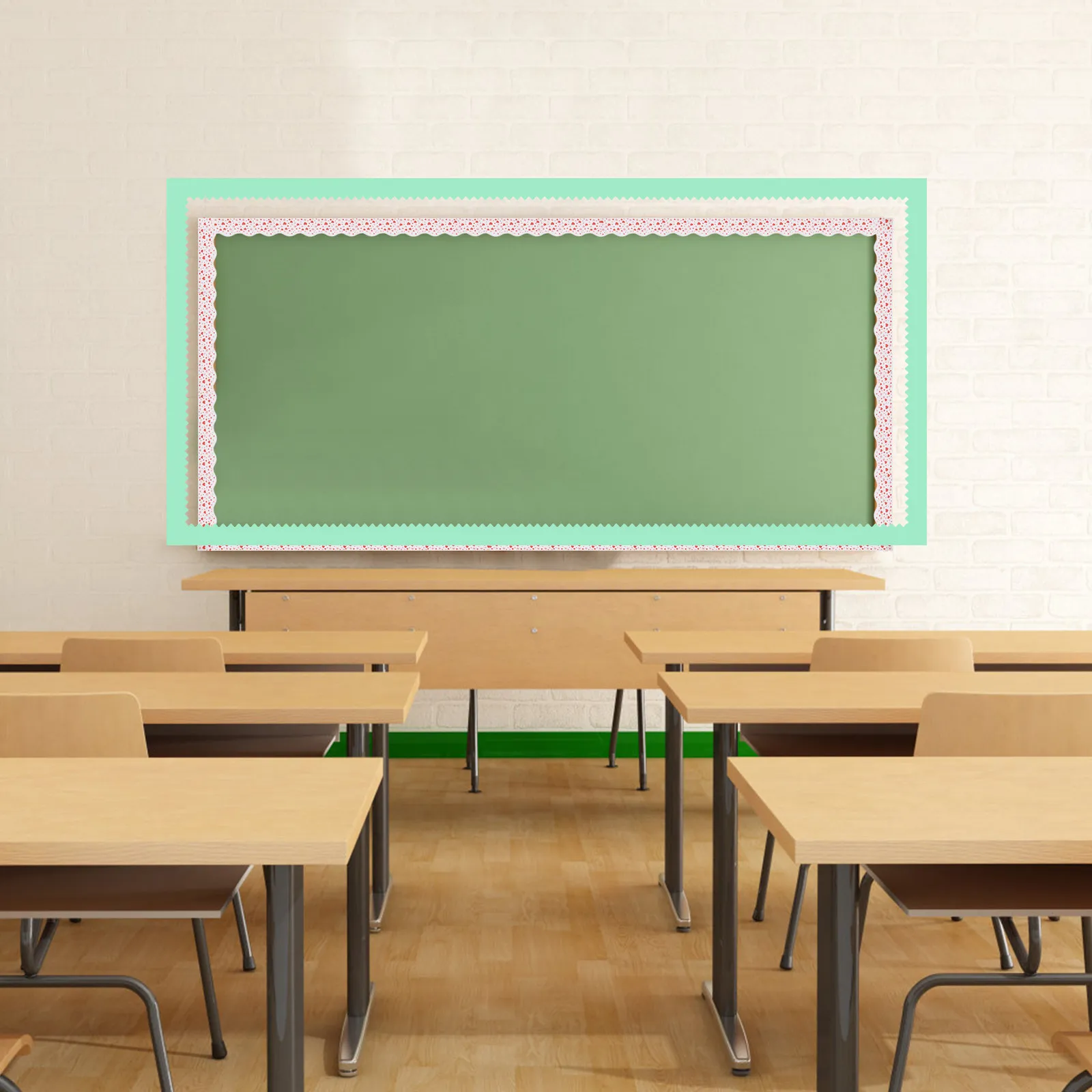 1 Roll Decorative Sticker Self-Adhesive Blackboard Border Trim For Classroom Bulletin Board Chalkboard Wall Decal School Scene