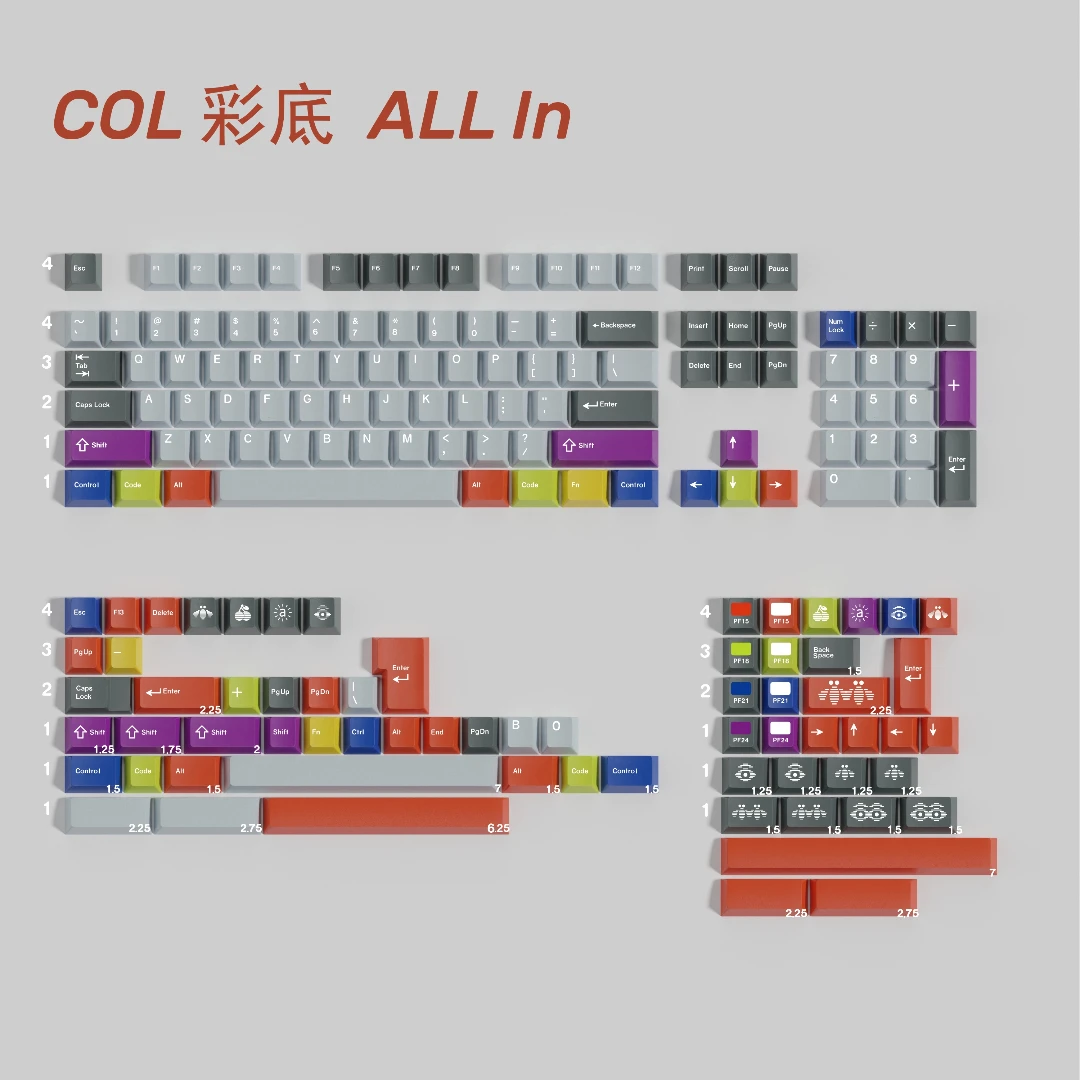 KKB COL Colorful Keycaps PBT Dye Sublimation Cherry for Mechanical Keyboard AULA F75 Ajazz Ak820 Pro Akko Fun60 Game Mad 60he 68